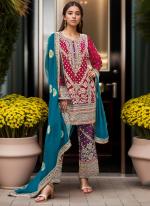 Silk Chinon Red Wedding Wear Embroidery Work Pakistani Plazzo Salwar Kameez